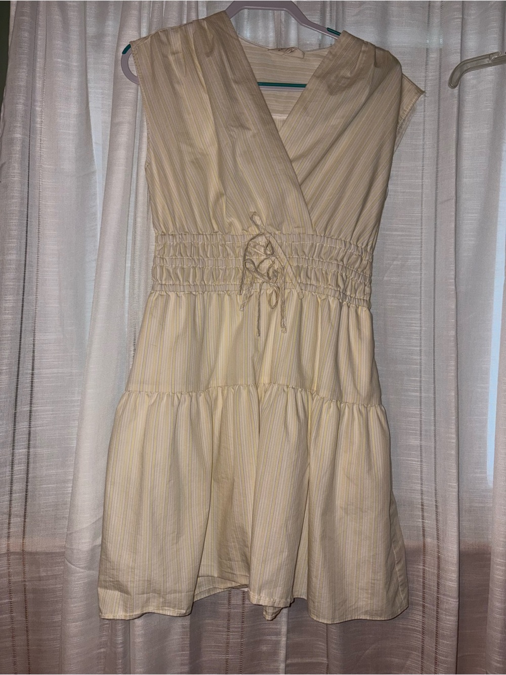 Women's Yellow and White Tiered V-Neck Dress